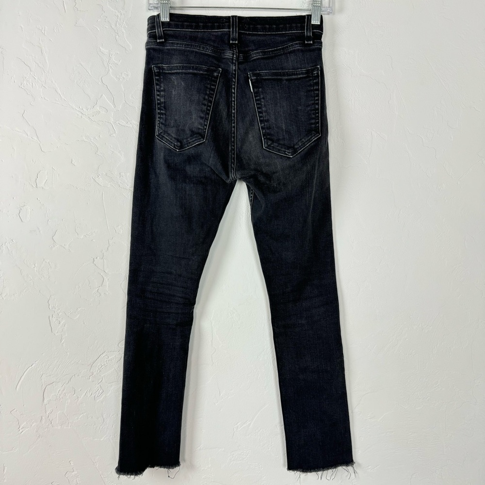 Askk‎ NY Jeans Denim Dark Wash Black Solid Raw Hem Cotton Stretch Mid Rise - Picture 2 of 9